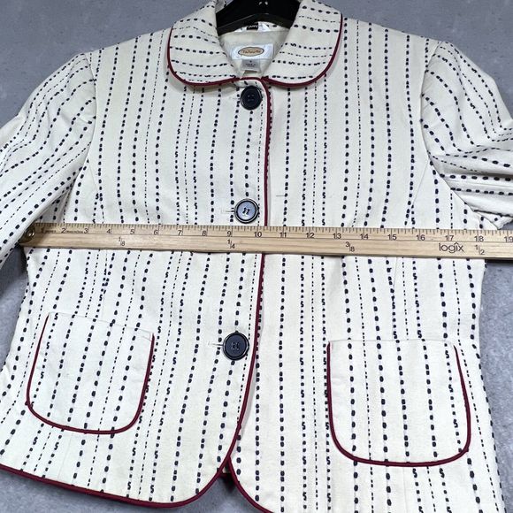 Talbots Blazer Womens Size 8 Blue Embroidered Stripes Red Trim Cotton Jacket - Picture 7 of 13